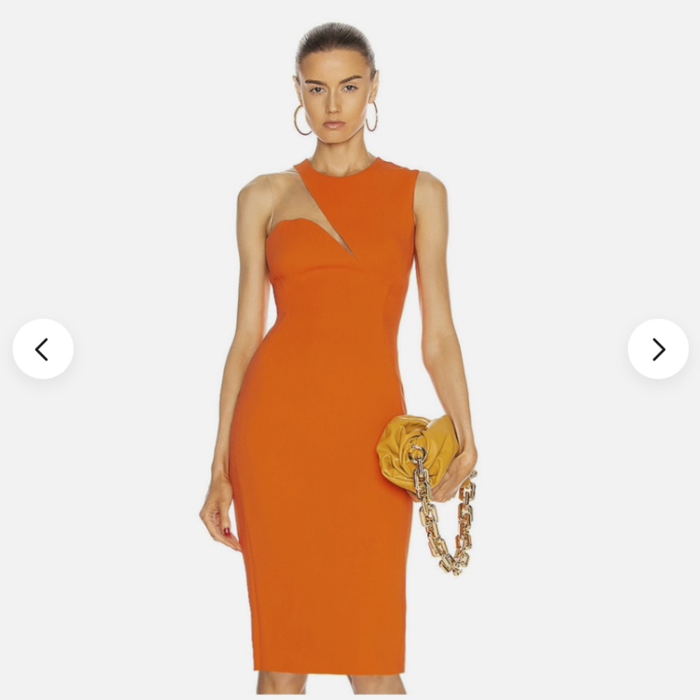 NEW! DESIGNER COUTURE ORANGE BANDAGE DRESS ASYMMETRICAL MODERN FUTURISTIC DESIGN